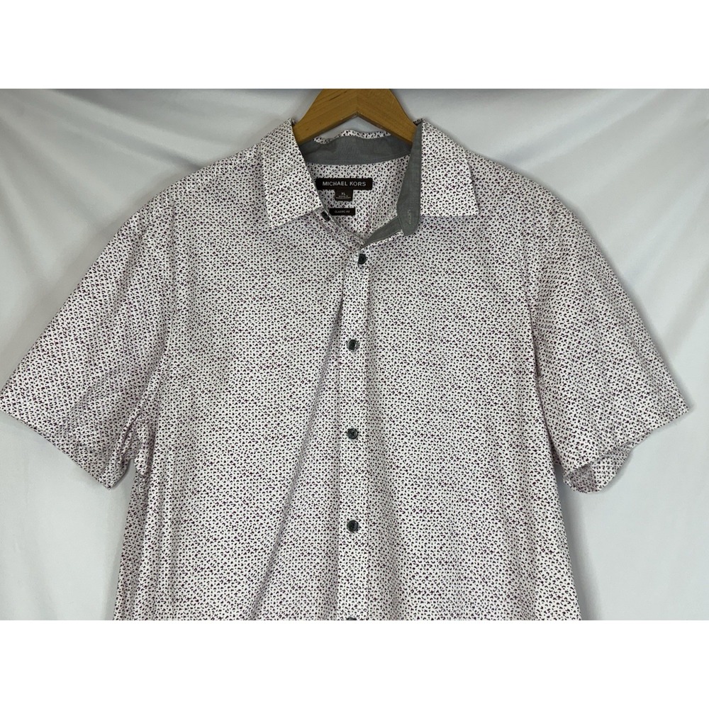 Michael Kors Men's Shirt Button Down Short Sleeve White Maroon Pattern Size XL - Picture 5 of 8